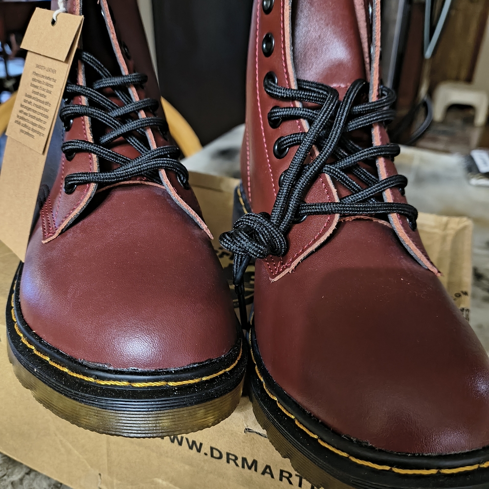 Dr. Martens Womens Burgundy Leather Boots